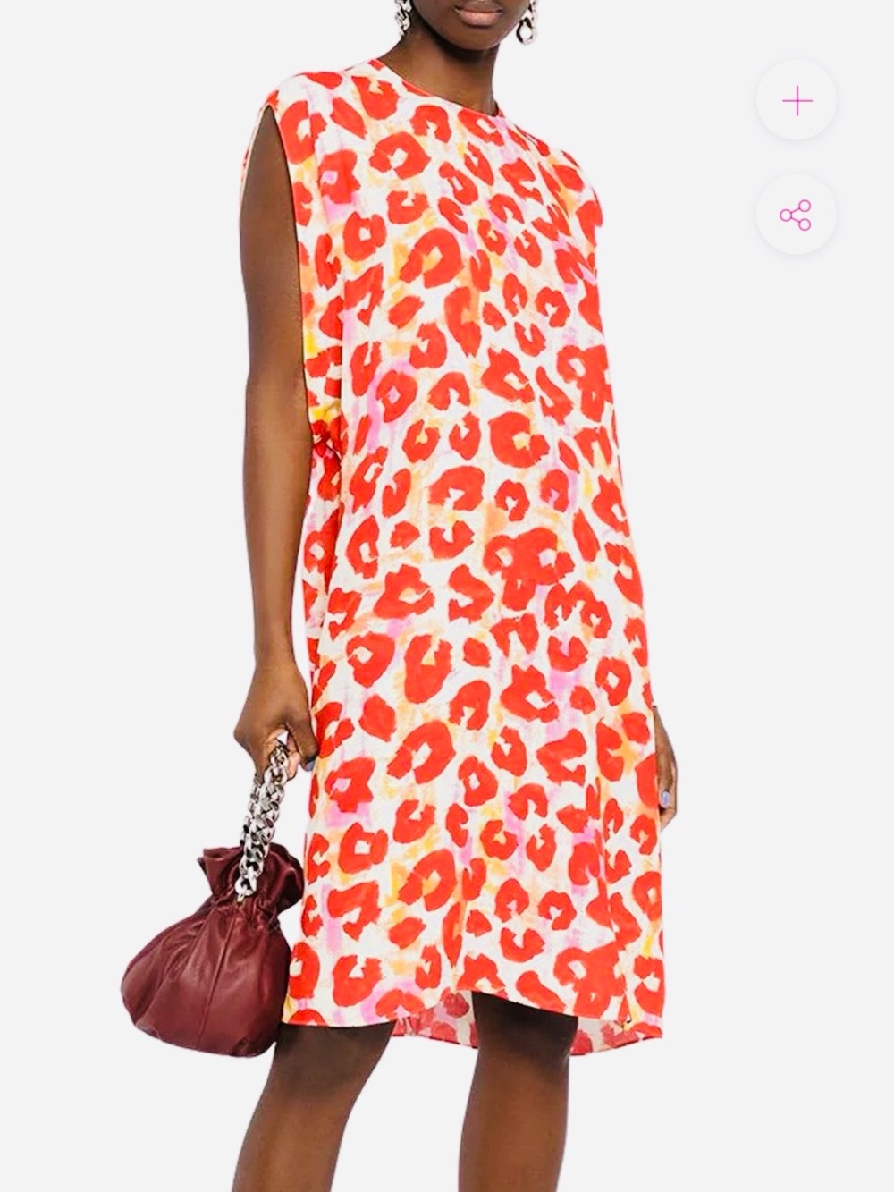 Marni Red Poppy Leopard Print Midi Dress
